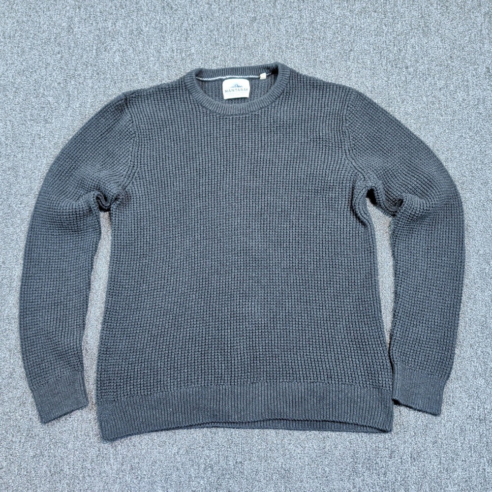 Mantaray Gorpcore Waffle Knit Sweater Medium Charcoal Grey Cotton Crew Neck